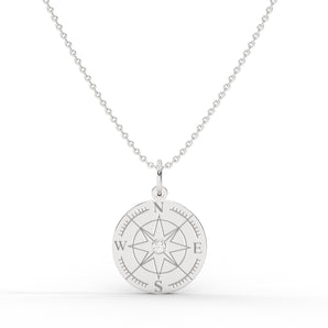 14K Gold Diamond Compass With 16" Necklace
