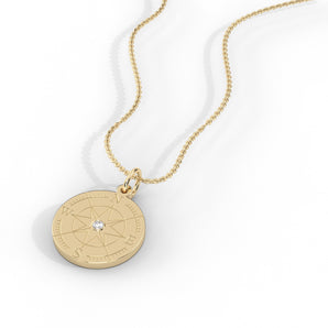 14K Gold Diamond Compass With 16" Necklace