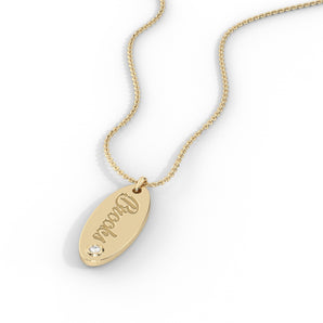 14K Gold Diamond Engraveable Tag With 16" Necklace